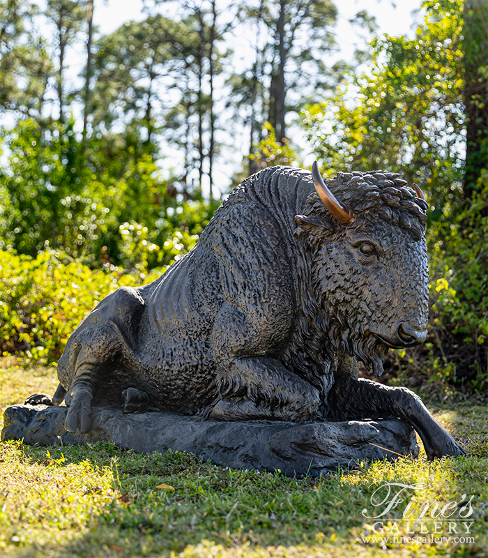 Bronze Statues  - Resting Bronze Bison Statue - BS-1435